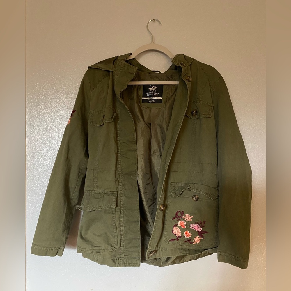 Beverly Hills Polo Club Army Green Women’s Embroidered Jacket, Size Small